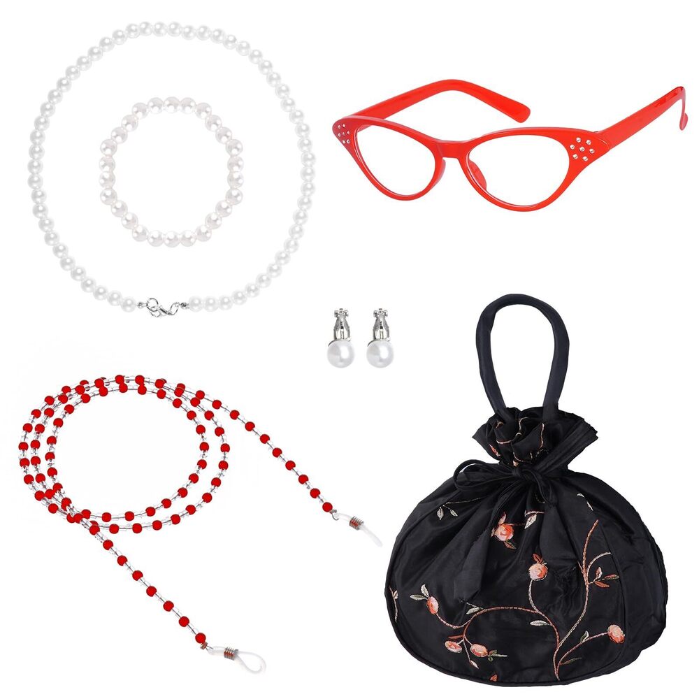 3664 6pcs Old Lady Costume Accessory Set Eyeglasses Glasses